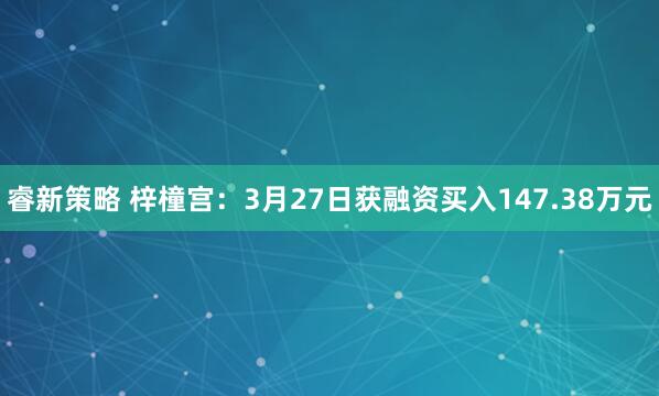 睿新策略 梓橦宫：3月27日获融资买入147.38万元